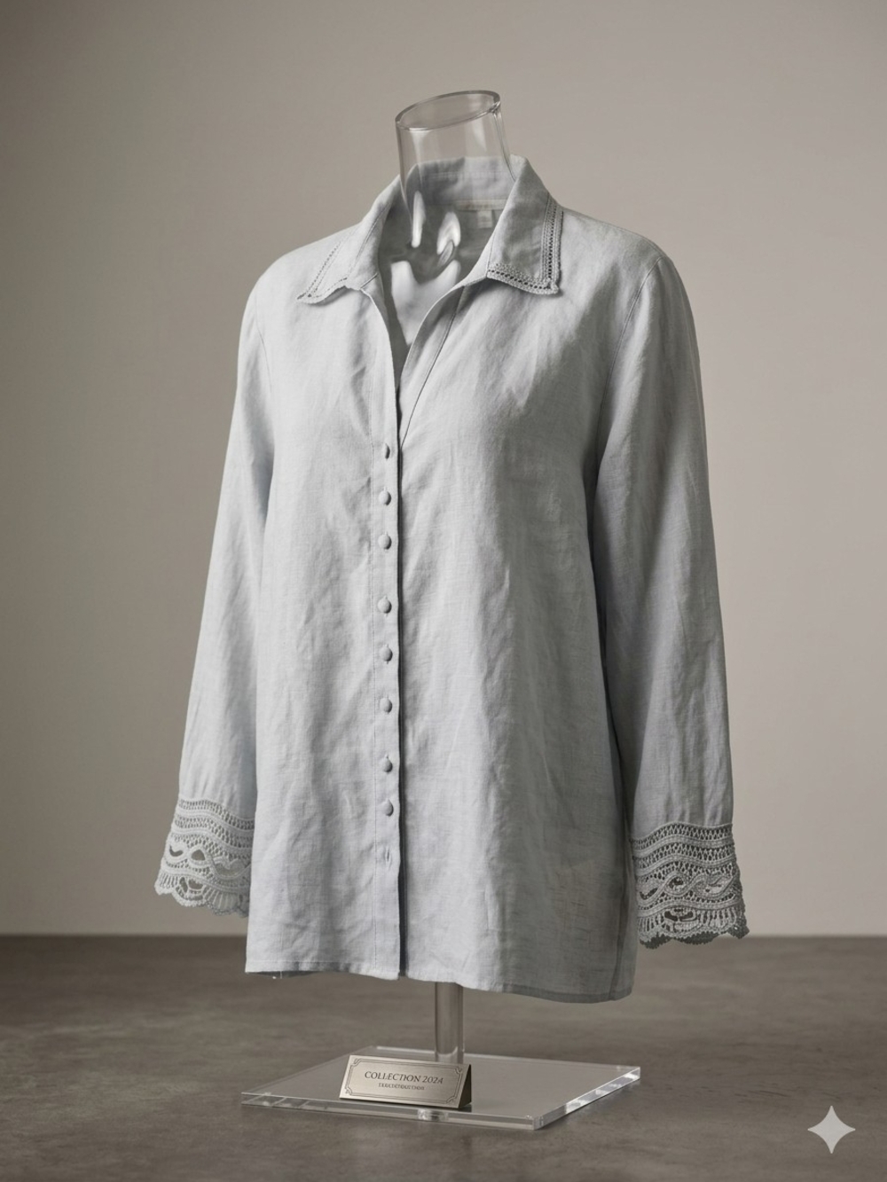 Anne Carson Light Gray Button-Front Shirt with Lace Cuffs